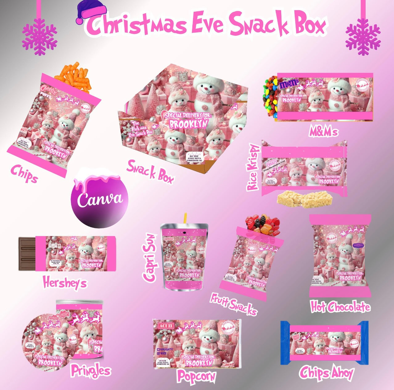 Pink snowman Christmas Treat box