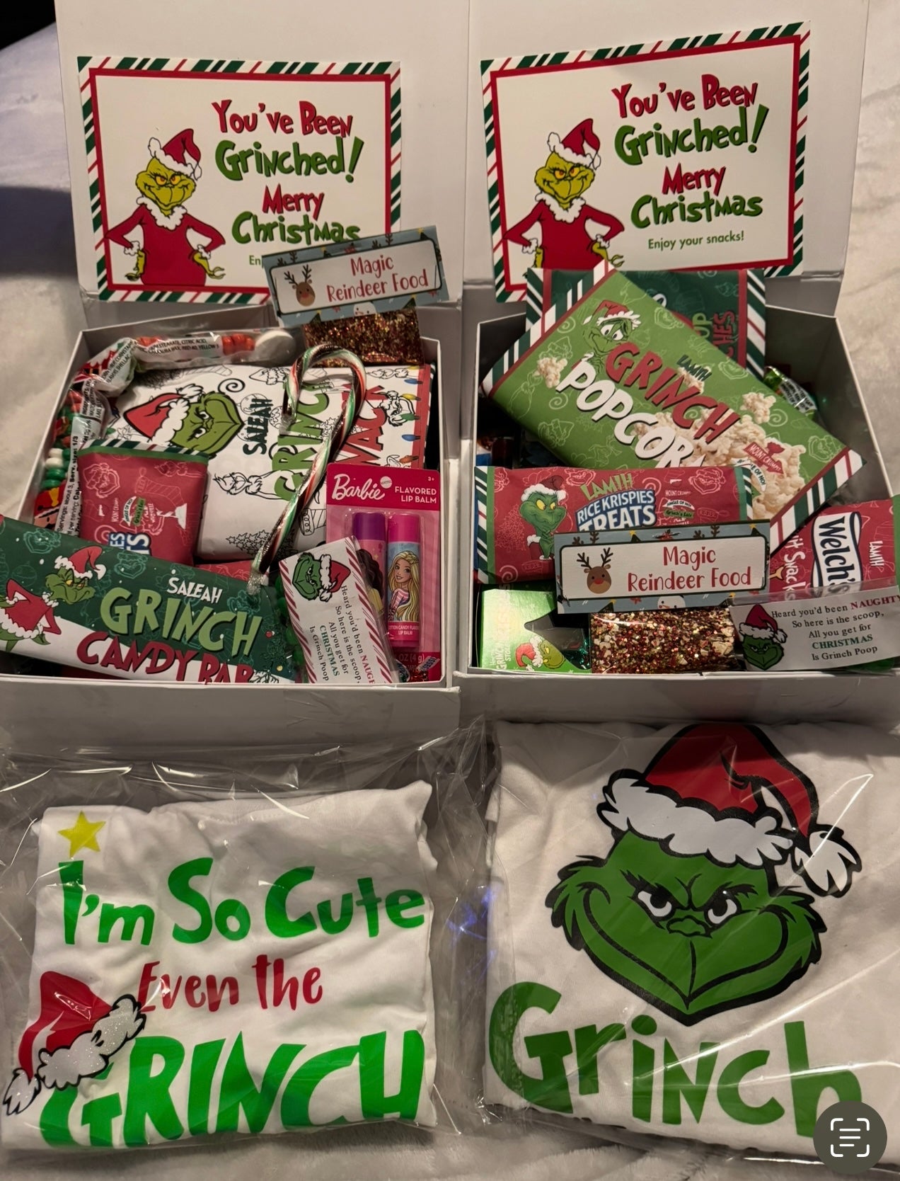 Personalized Christmas Eve treat box filled with treats