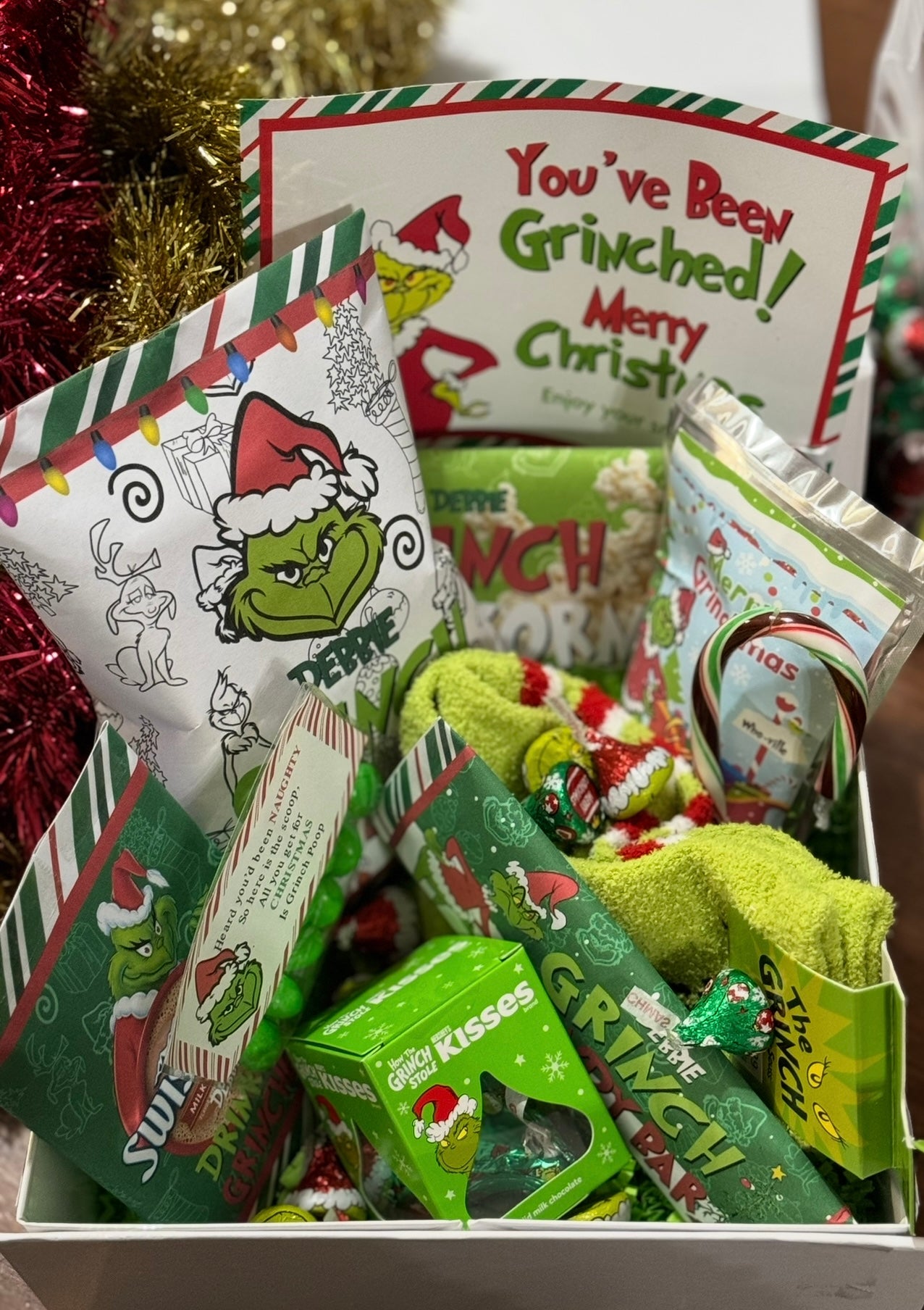 Personalized Christmas Eve You’ve been Grinched treat box tshirt bundle