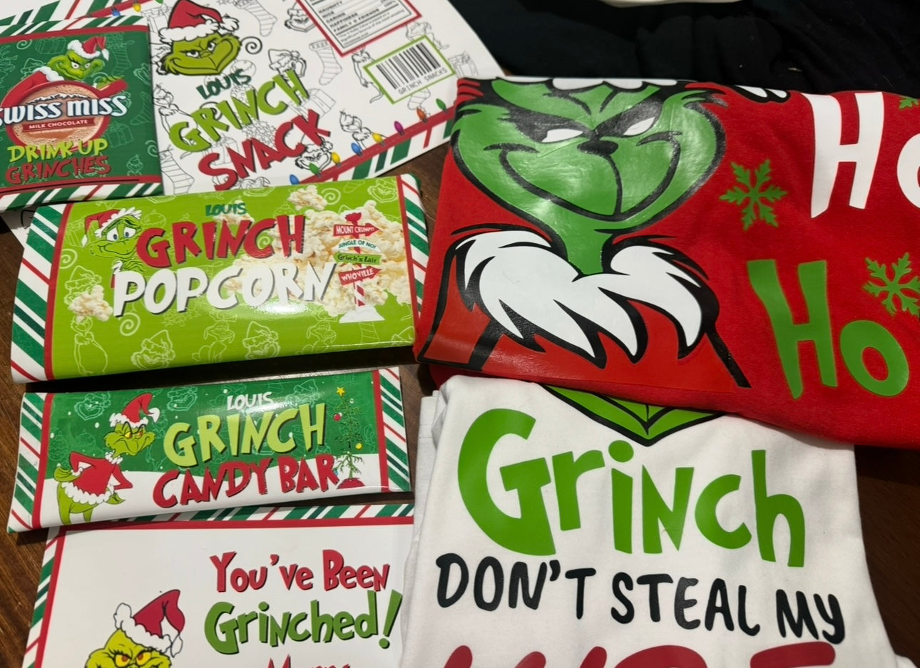 Personalized Christmas Eve You’ve been Grinched treat box tshirt bundle